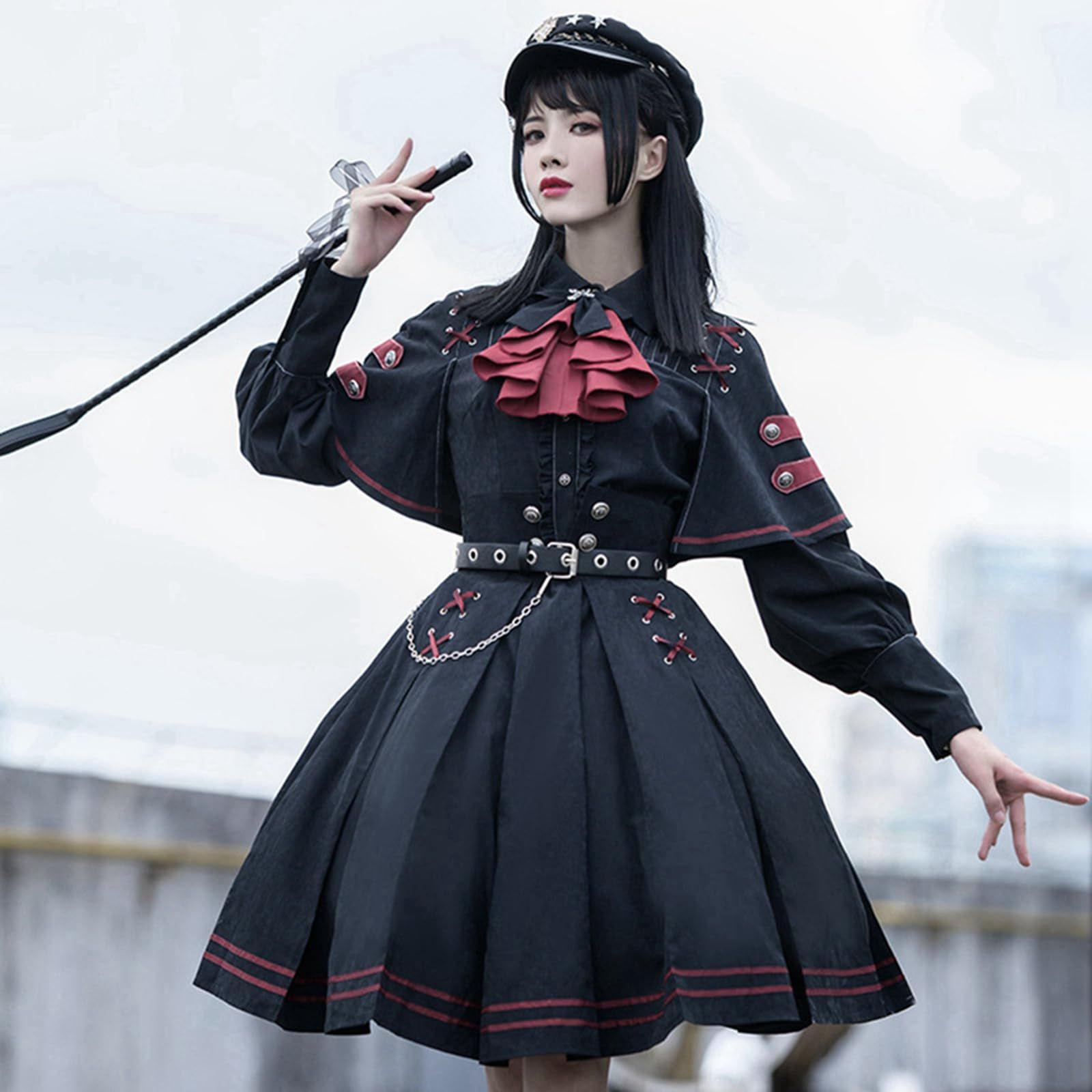 トクとユウ ロリータ Lolita ワンピース 軍服 ミリタリースカート ゴシック風 長袖制服 コスプレ ゴスロリ アニメ cosplay ハロウィン 学園風 文化祭 ベント ブラウス 洋服 仮装 大きいサイズ ファッション 森ガール