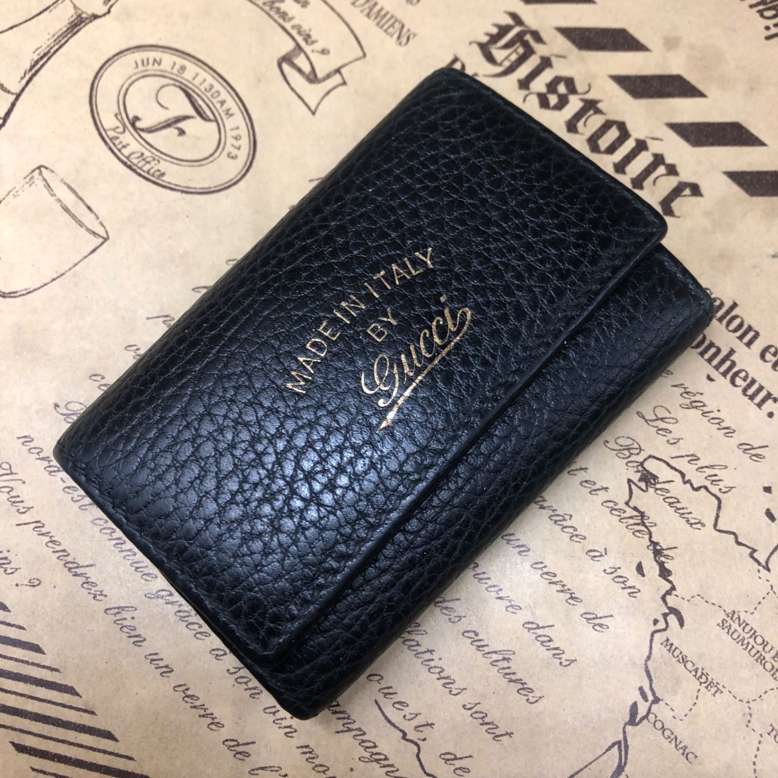 グッチ キーケース 鍵 6連 革 黒 GG FW142