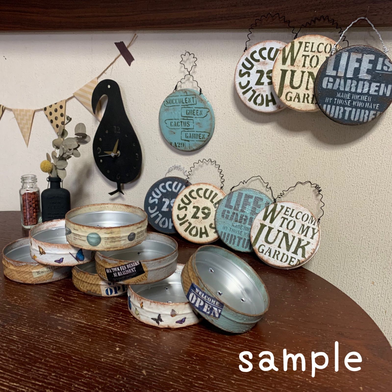 ちま寄せに♡リメイク缶＆ガーデンプレート セット(英字 モルタル