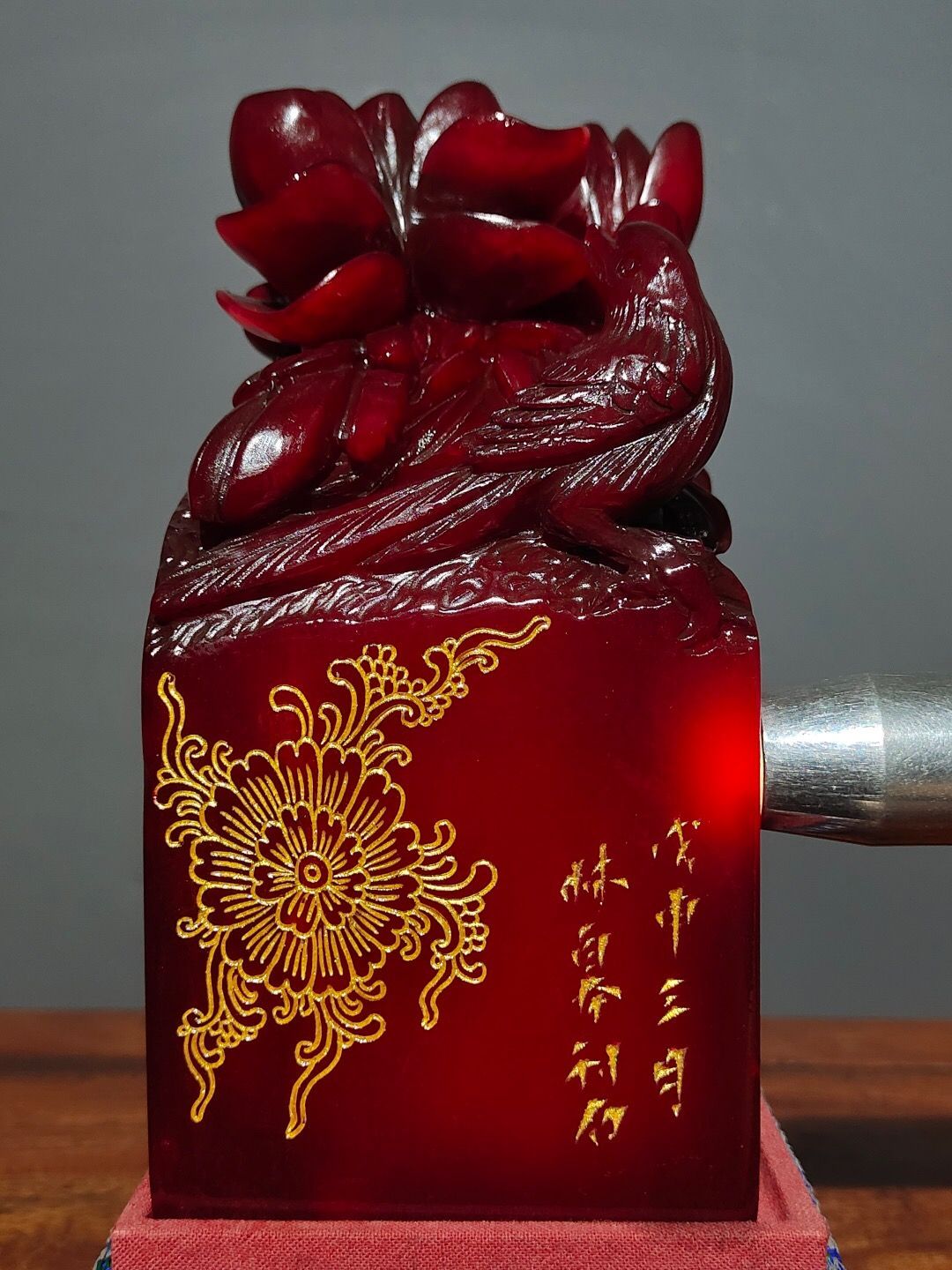 瑞獣印鑑の｜寿山石・紅絡田黄の印章｜耐青作款｜天然赤紋｜細密彫｜風水置物｜書道 瑞獣印鑑の｜寿山石・紅絡田黄の印章｜耐青作款｜天然赤紋｜細密