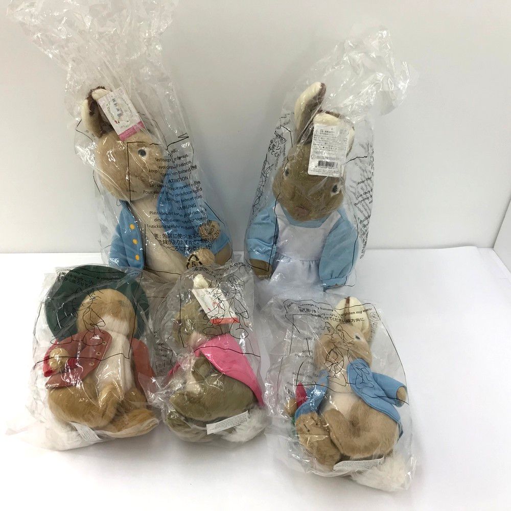 ○○未使用品 ピーターラビット ぬいぐるみ 5体セット 袋に汚れ有