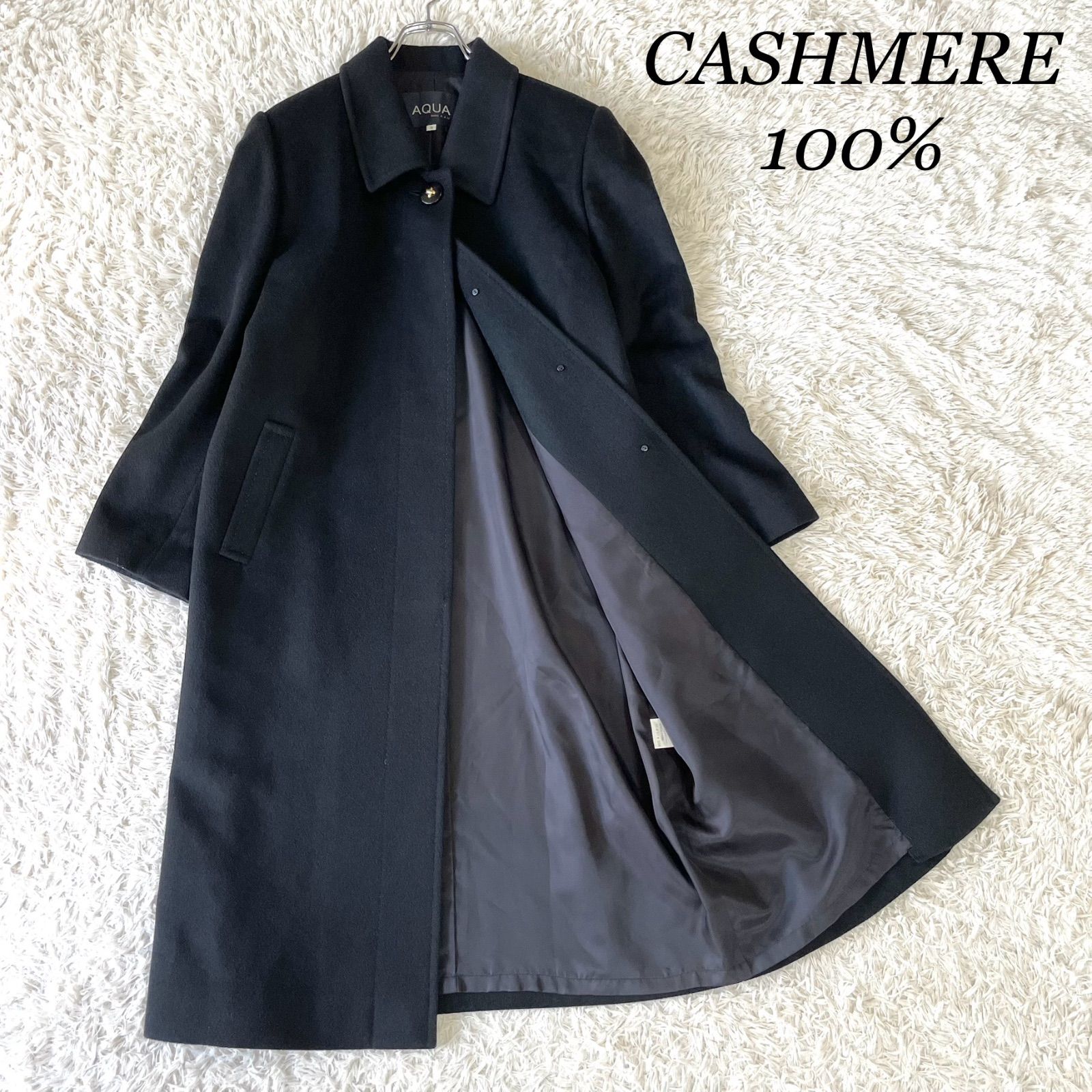カシミヤ ステン コート 金ボタン 比翼仕立て ブラック M