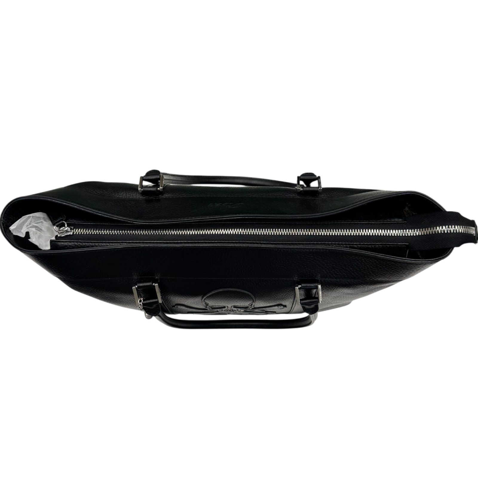 美品】Roen 3連スカルパッチ レザートートバッグ ブラック ロエン