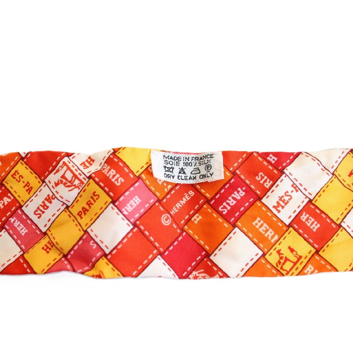 HERMES エルメス ツイリー ボルデュック チェック シルク100％ レッド