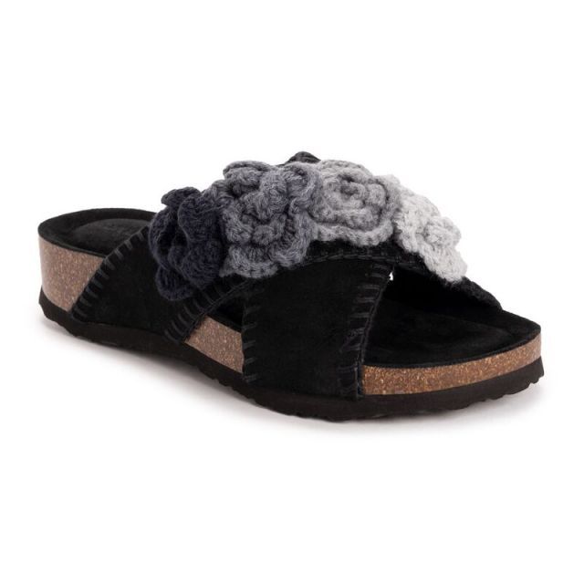 【送料無料】 ムクルクス レディース サンダル シューズ MUK LUKS Penelope Women's Suede Floral Slide Sandals Black