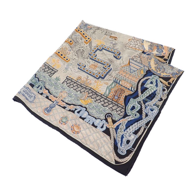 エルメス カレ90 Super Silk Quest スーパー シルク クエスト スカーフ シルク  ネイビー｜a2230123｜中古ブランド品・ブランド古着通販｜ALLU（アリュー）