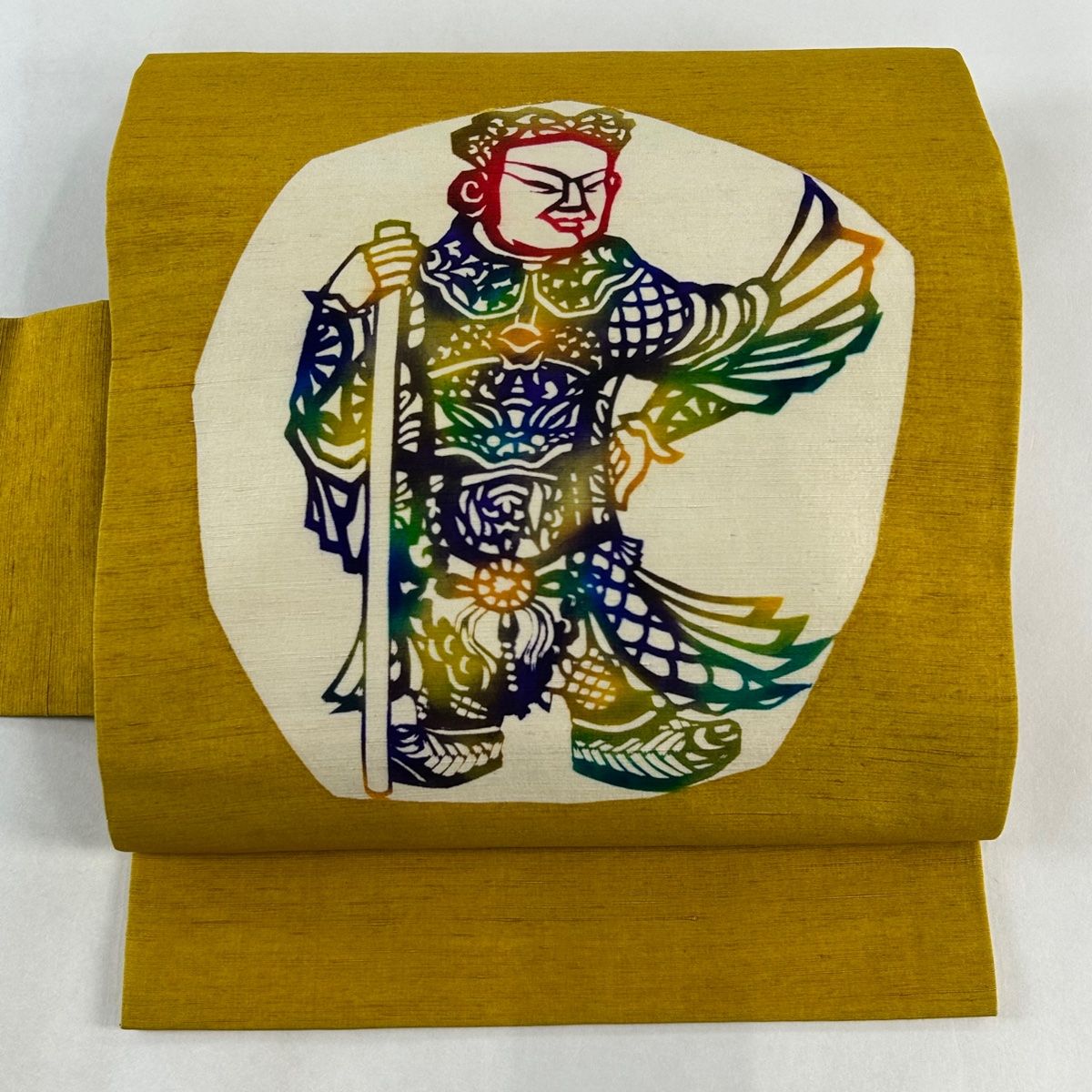 名古屋帯 秀品 紬地 人物 からし色 正絹
