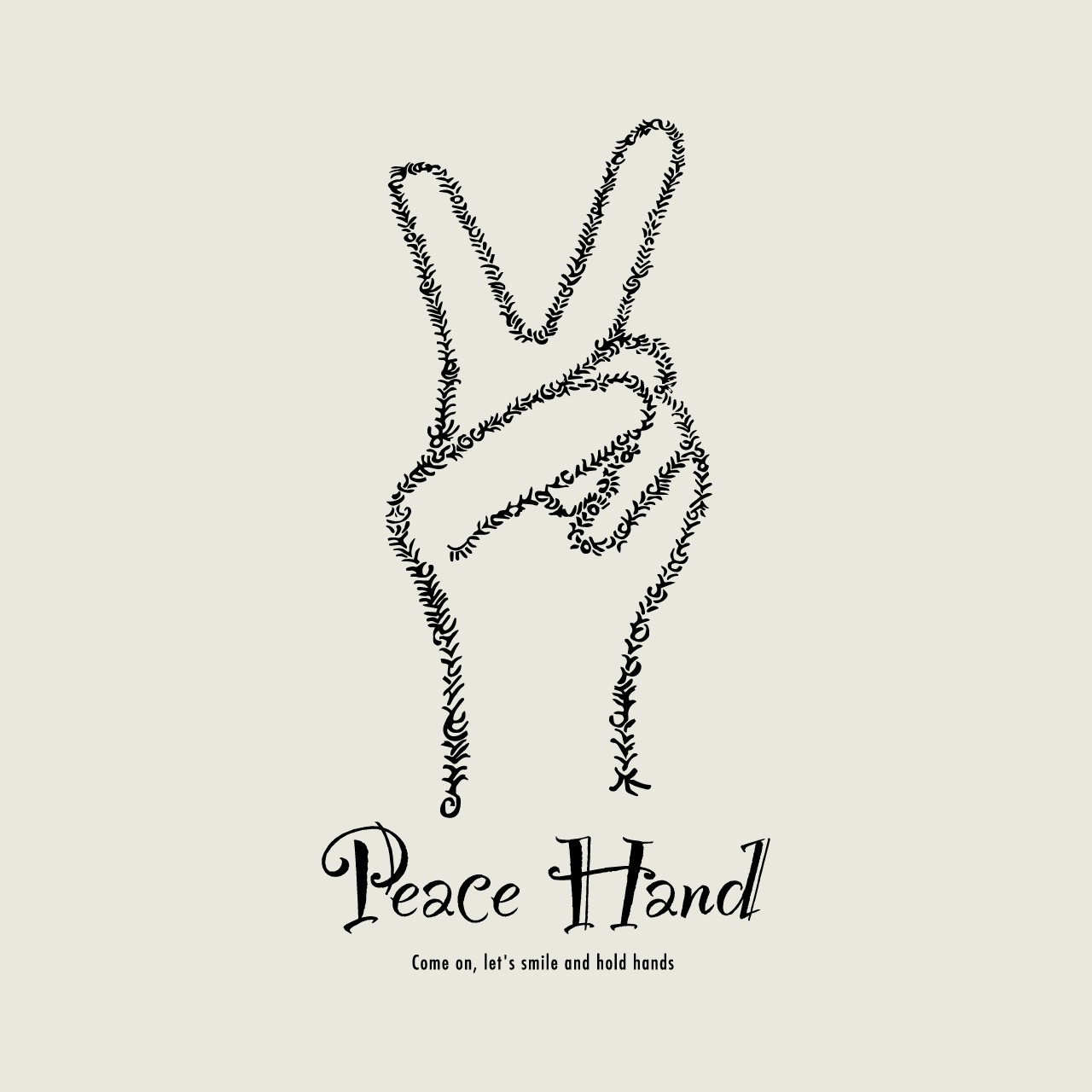 グラフィックロングTシャツ　Peace Hand Mono / White -Long-