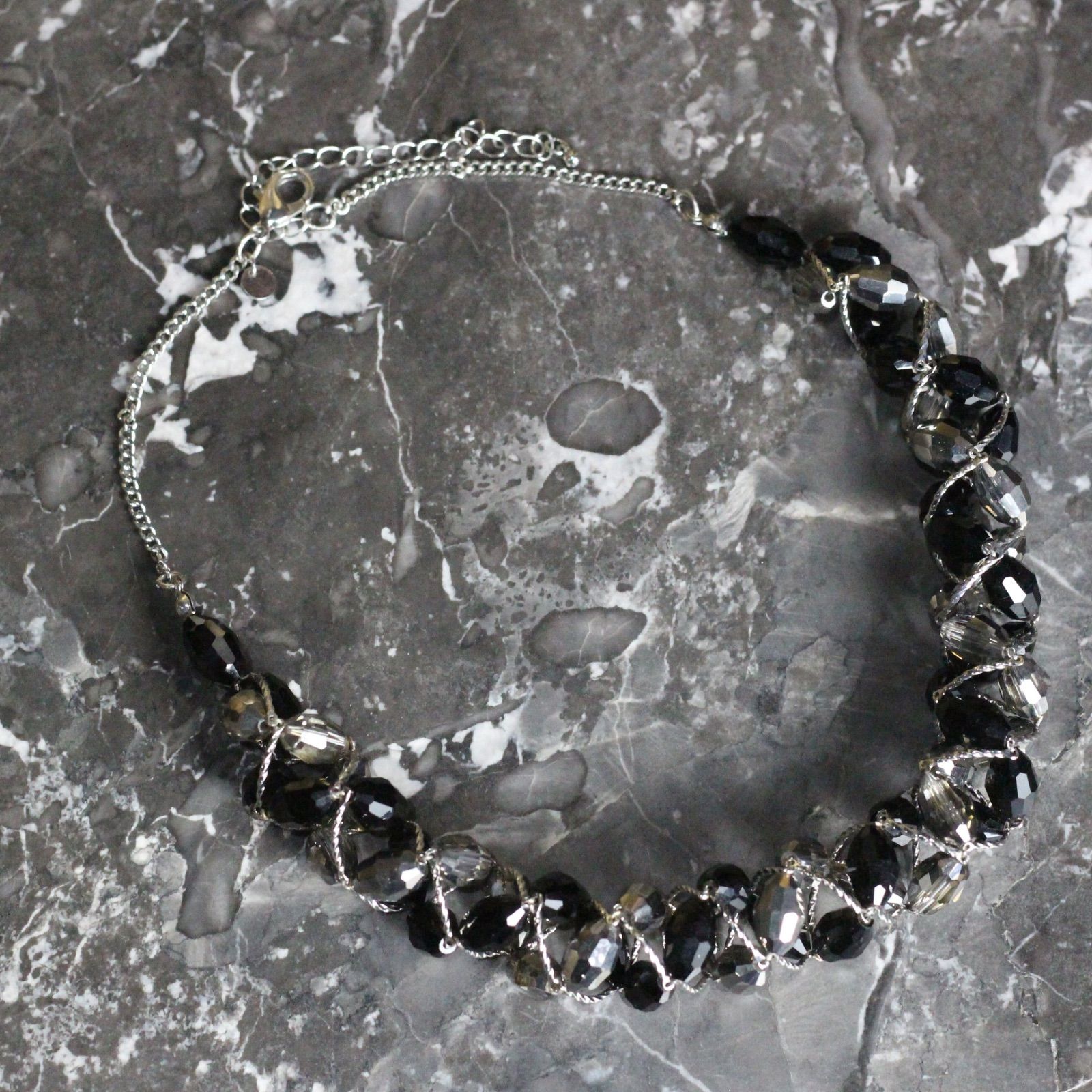 USA VINTAGE BLACK STONE SPIRAL CHAIN DESIGN NECKLACE/アメリカ古着 