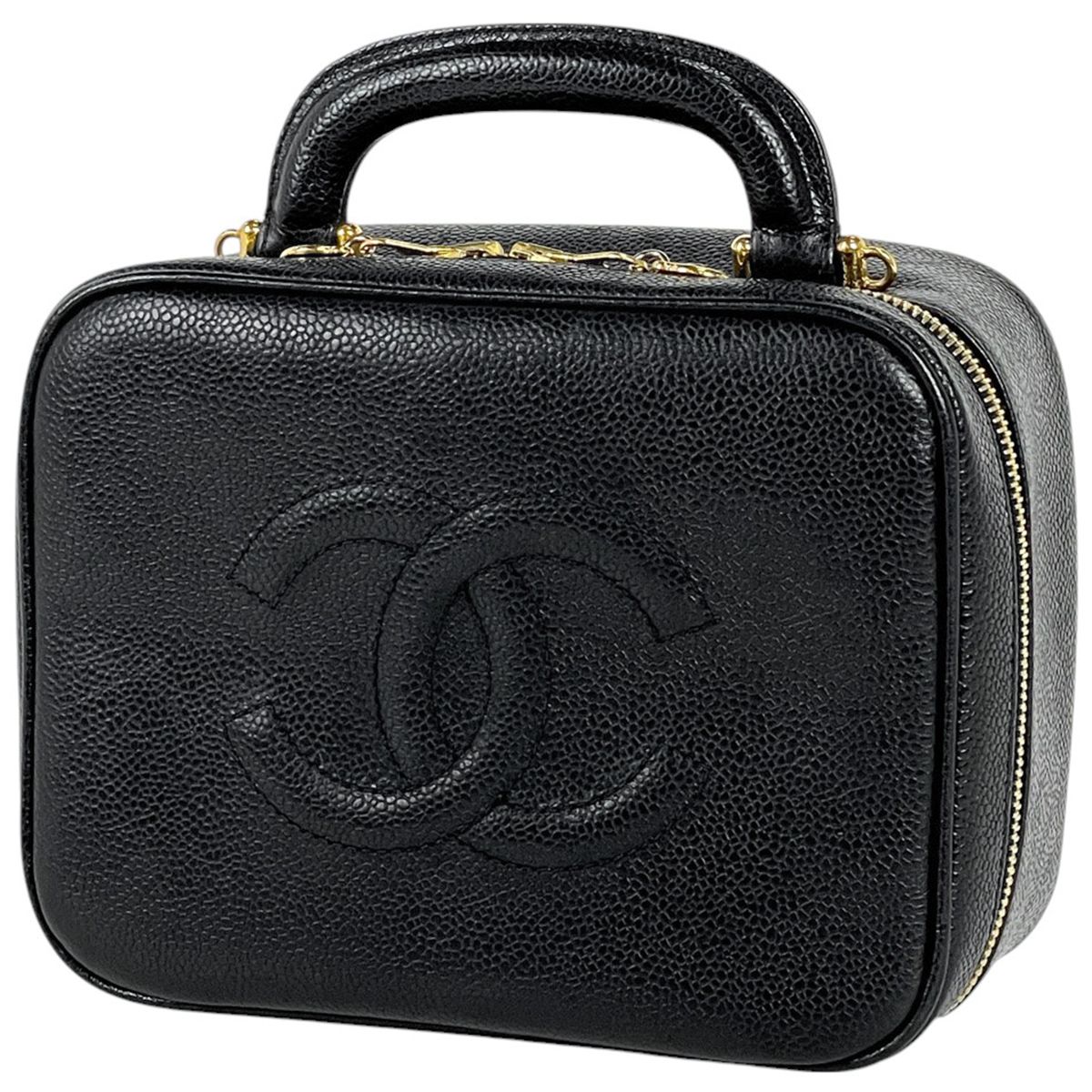 シャネル CHANEL ココマーク バニティバッグ 2WAY ショルダーバッグ メイク 小物入れ 化粧ポーチ キャビアスキン ブラック レディース