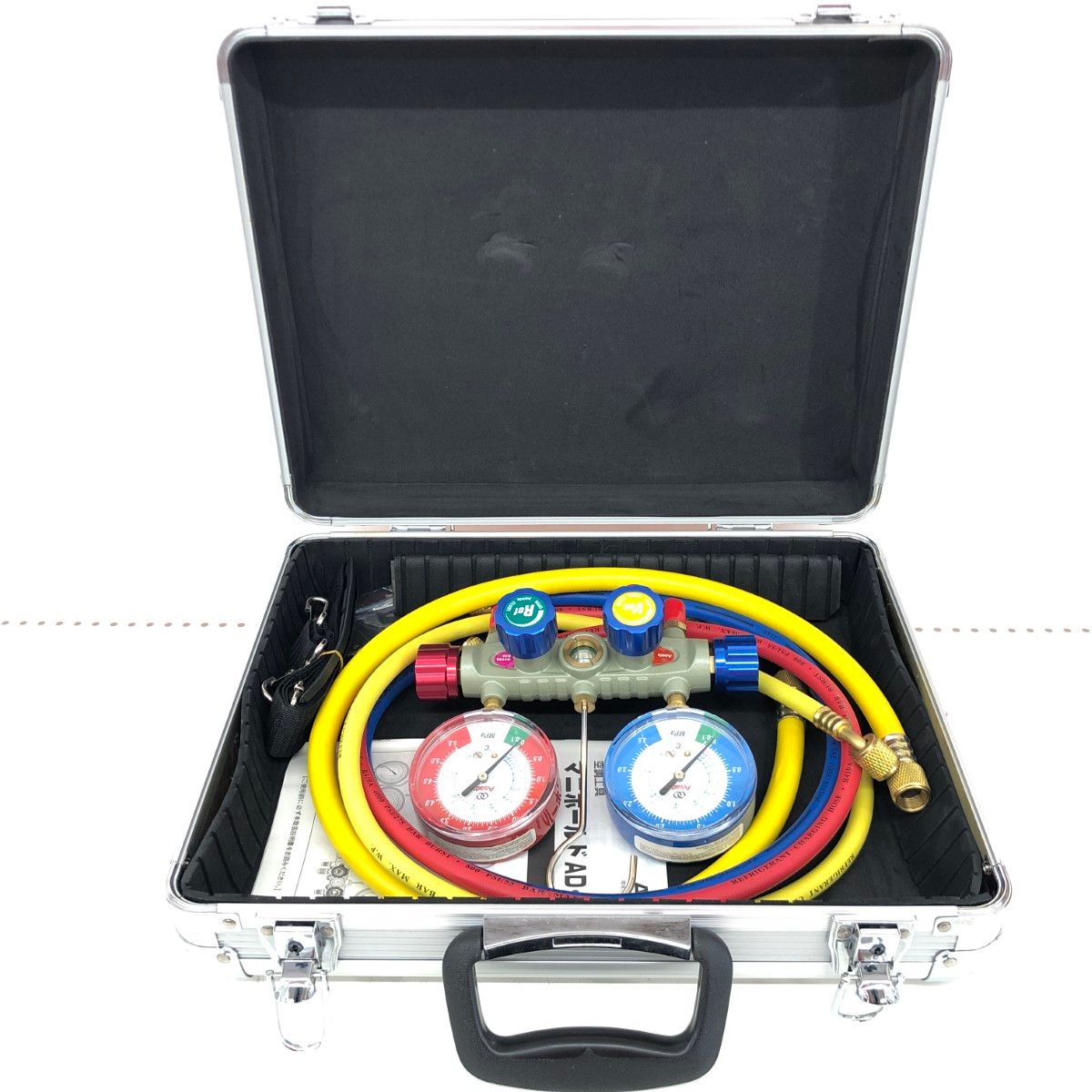 ДД【中古】ASADA 空調工具 ケース付 マニホールドAD/AF 目立った傷や  