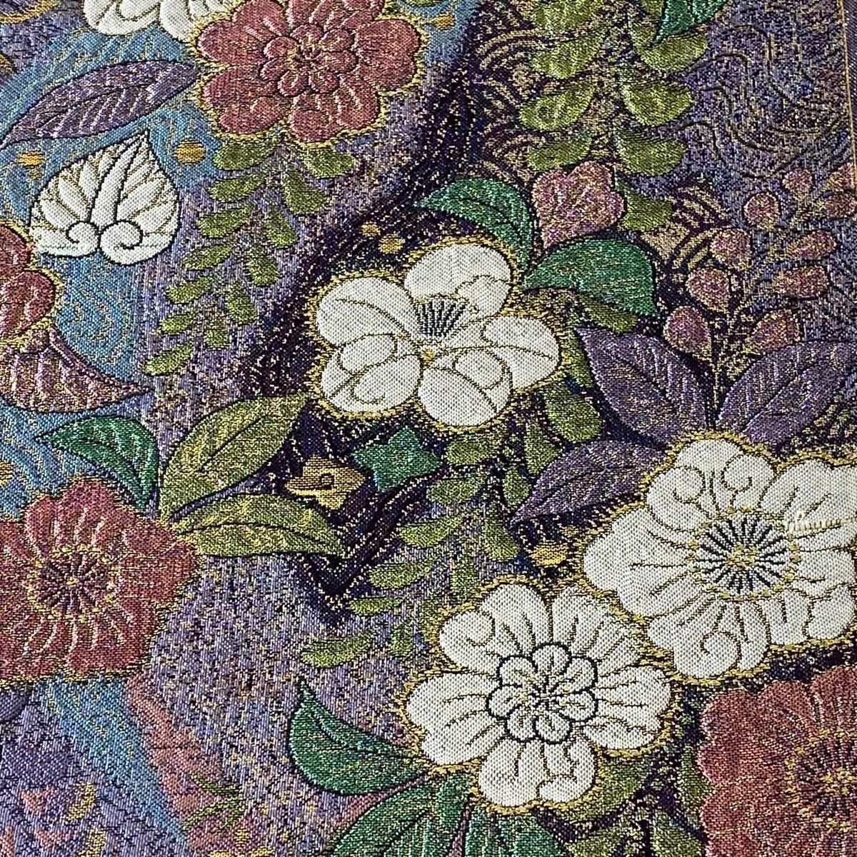 袋帯 秀品 やまと 振袖向き 辻が花 椿 箔 紫 六通 正絹 【中古
