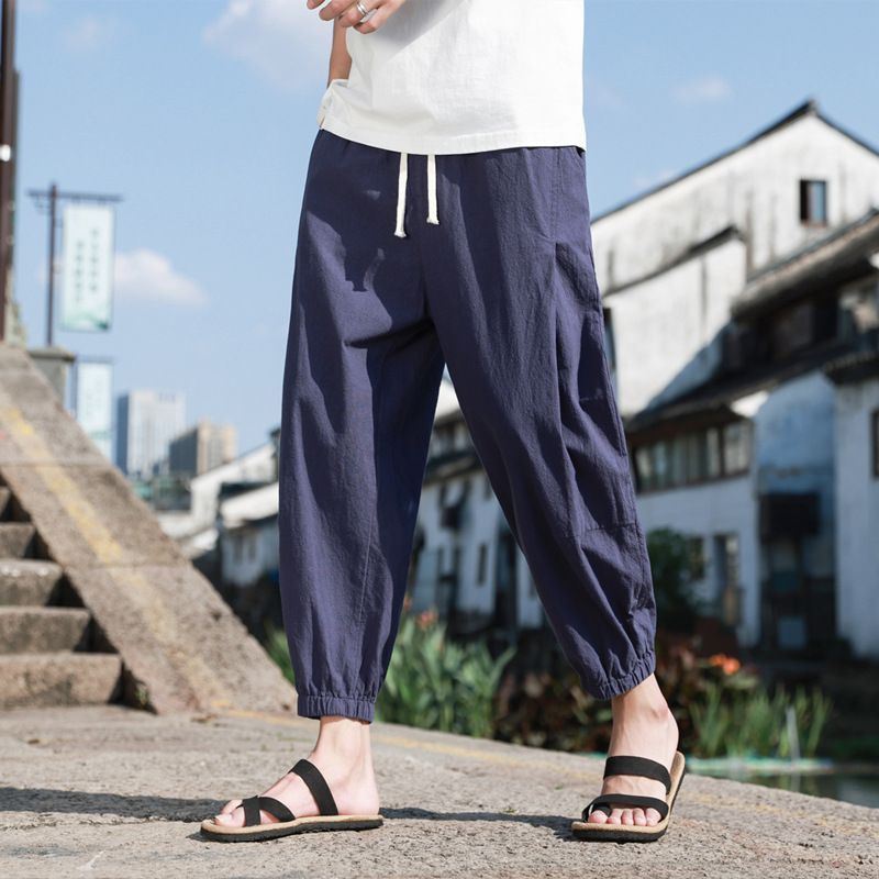 ワイドパンツ サルエルパンツ メンズ 無地 綿麻風 カジュアル