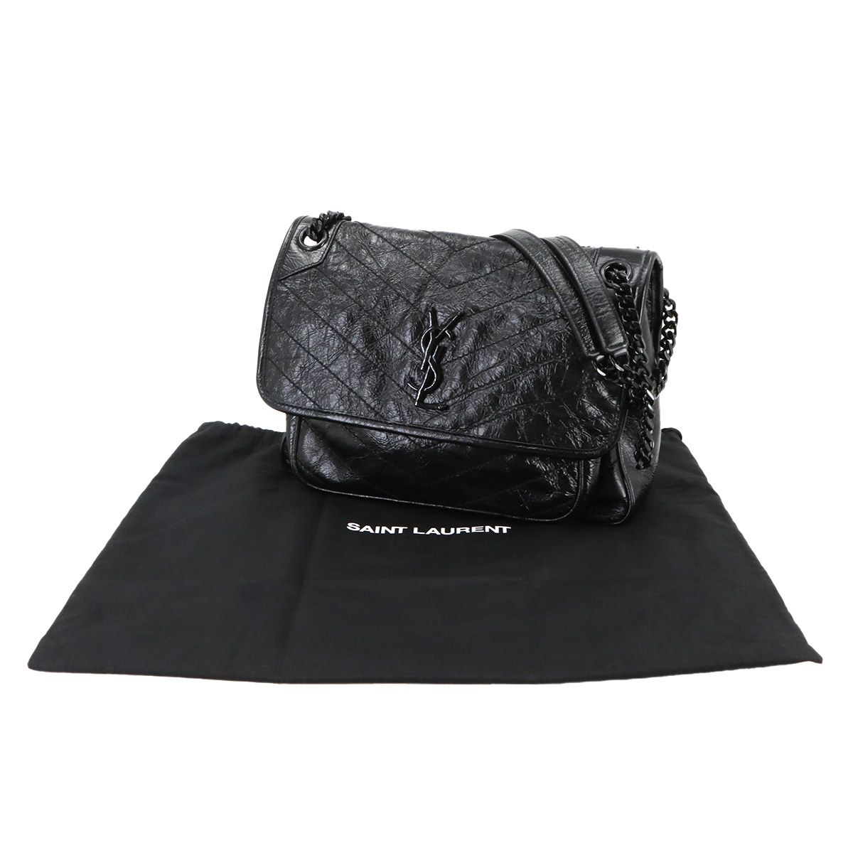 サンローラン SAINT LAURENT ニキ ミディアム チェーン ショルダー バッグ レザー ノワール 575055 ブラック 金具 90297055