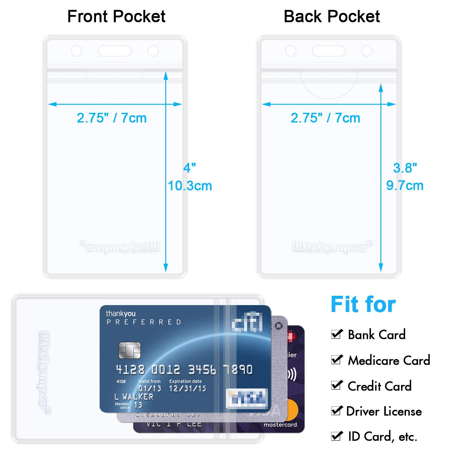 Wisdompro IDカードホルダー 縦 防水 ネームホルダー ソフト ビニール製 社員証 名札ケース 名刺 名札入れ 両面収納 薄型 入り クリア