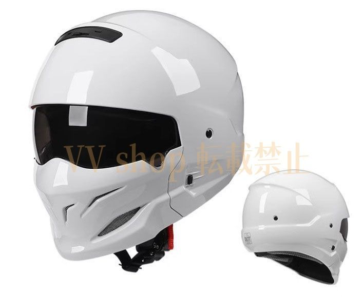 バイク用 ヘルメット フルフェイスヘルメット L XXLサイズ 取り外し レトロ 四季兼用 艶やかホワイト