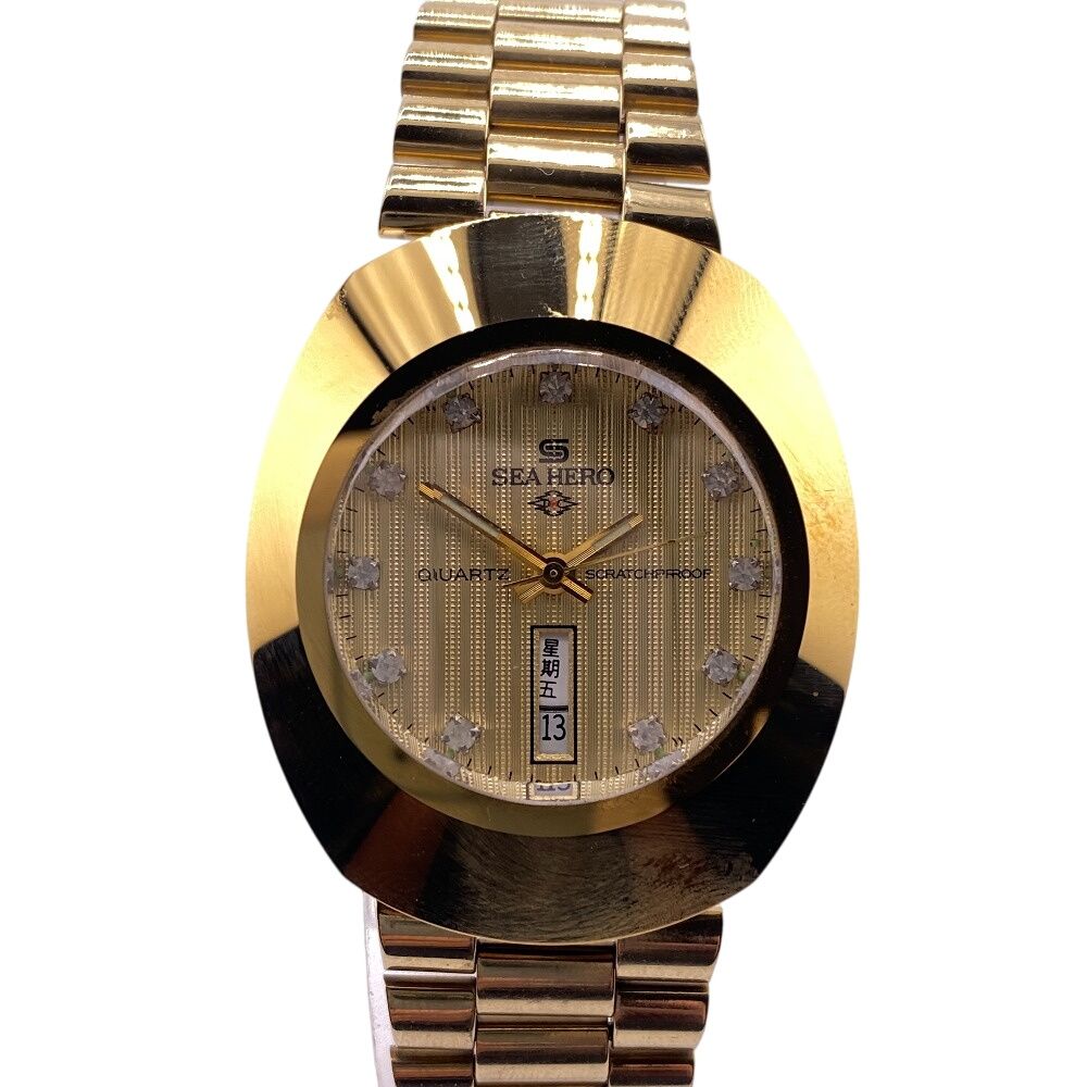 激安大特集！ SEA HERO シーヒーロー S1007M sea hero 3針デイデイト 防水 クォーツ ステンレススチール 腕時計 ゴールド ブランド