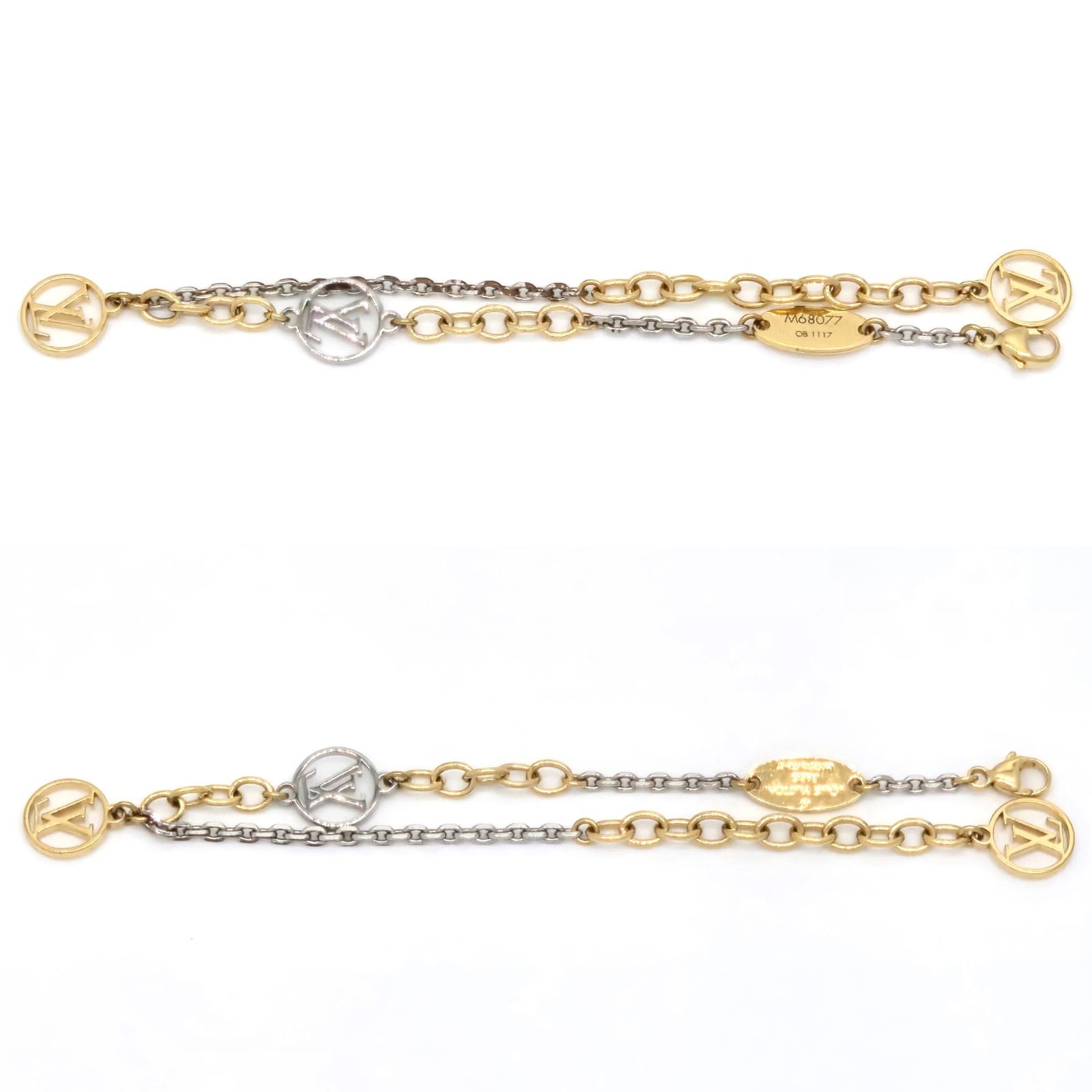 【美品】ルイヴィトン・ロゴマニア ブレスレット M68077 ゴールド×シルバー 美品】ルイヴィトン・ロゴマニア ブレスレット M68077 ゴールド