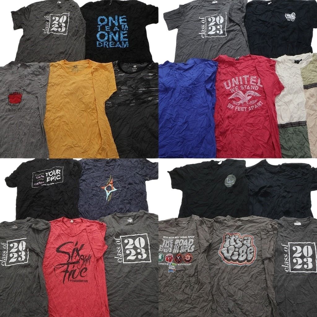 古着卸 まとめ売り カラーmix プリント 半袖Tシャツ 20枚セット (メンズ XL ) チームロゴ 無地 迷彩 英文字プリント 中古 古着 MY6365