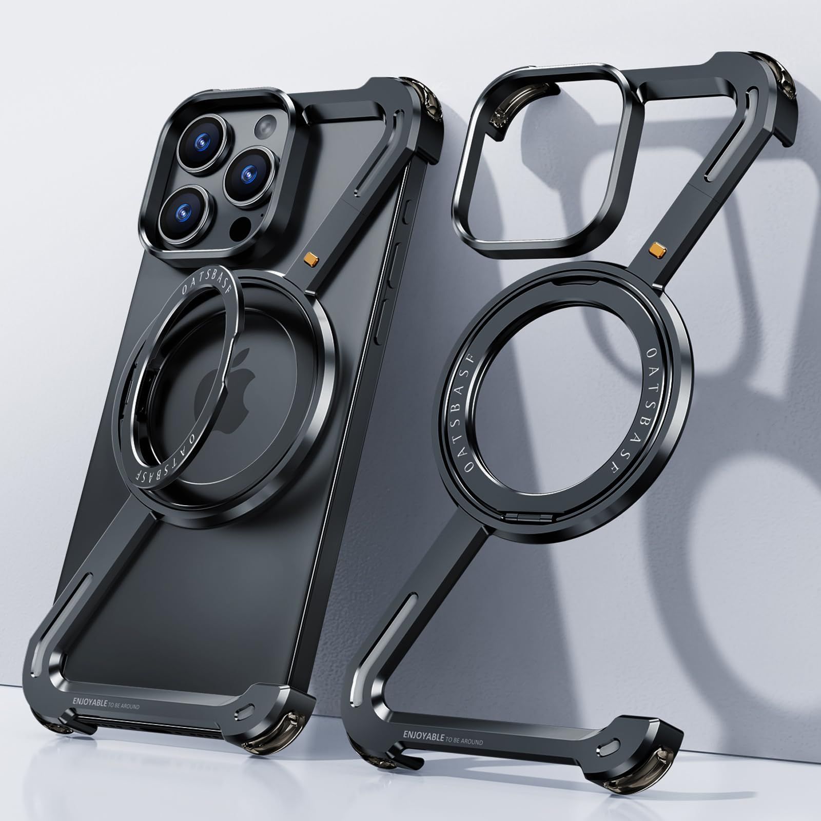 【数量限定】pro 14 max ケース メタル フレームレス iphone 極薄【多機能回転スタンド】MagSafe対応 アイフォン14プロマックスケースお洒落 軍用耐衝撃 いphone14 OGRANEE pro max ケース ブラック