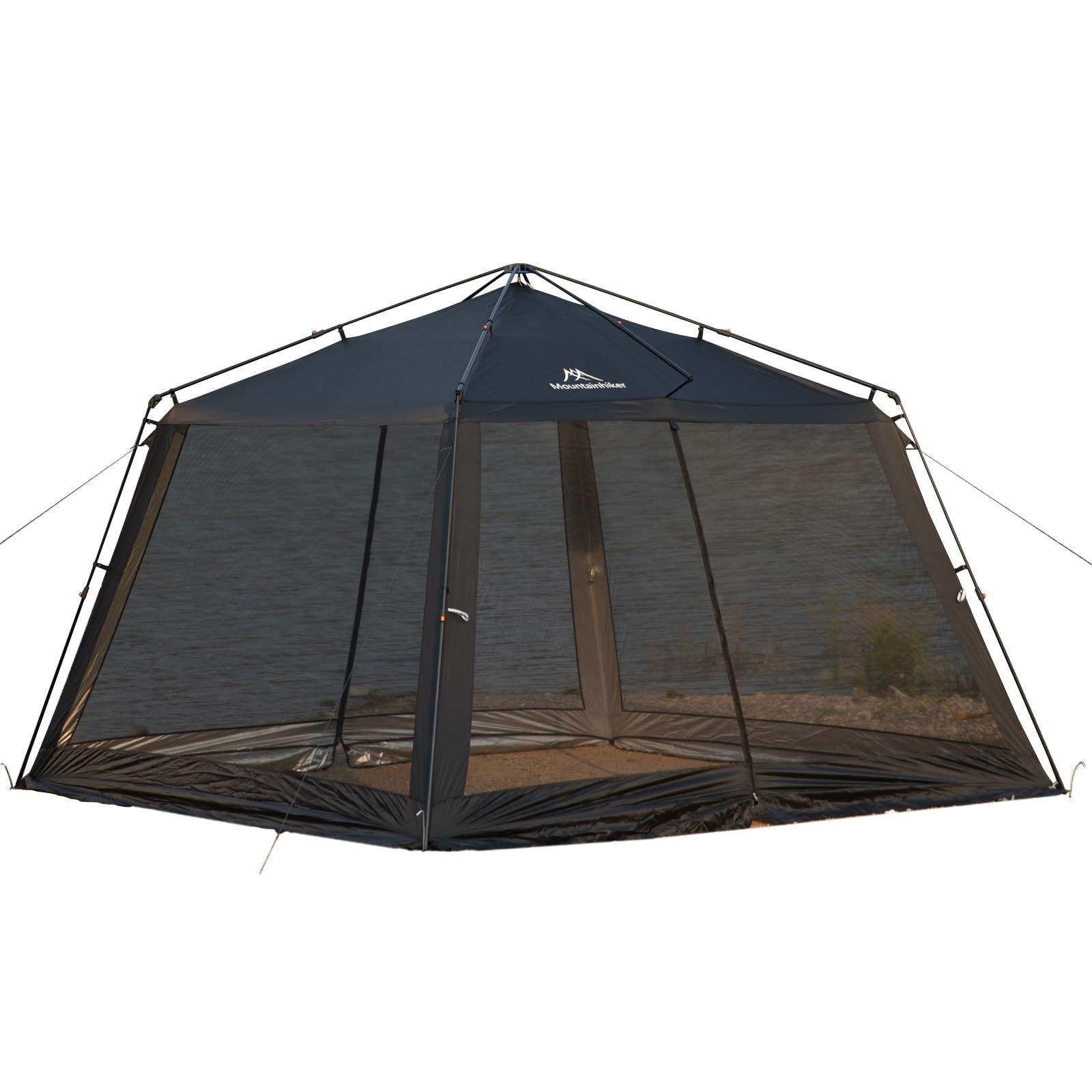 ワンタッチ設営｜BBQ キャンプ 庭 アウトドア用 3.3m×3.3m×2.1m｜大型サンシェード｜防虫 通気性 黒 四面メッシュスクリーンテント 蚊帳テント 一式 Mountainhiker
