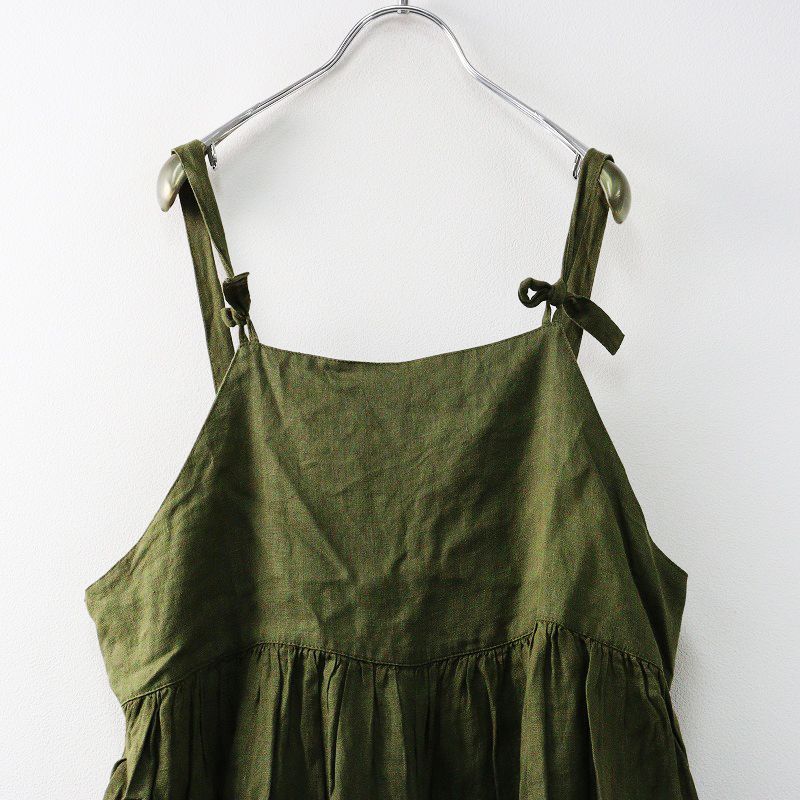  アイテム フォグリネンワーク fog linen work ブルーマ リネンギャザー ワイドサロペットパンツ カーキ┃麻素材 その他 その他