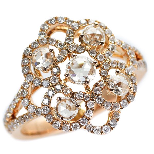 K18PG ローズカット ダイヤモンド リング 0.34ct D0.44ct - メルカリ