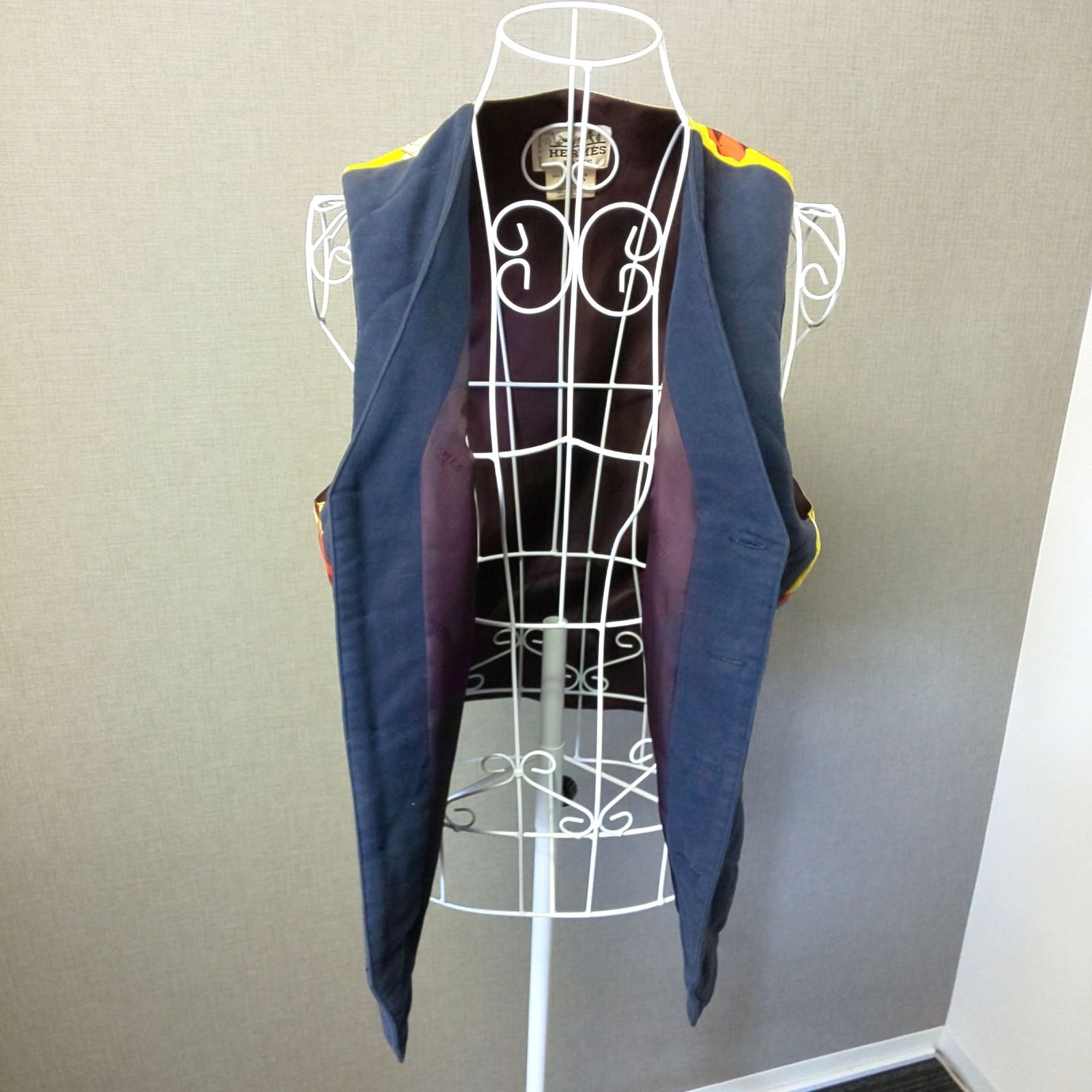 899D-03 HERMES エルメス メンズ キルティング シルク ベスト ジレ 船