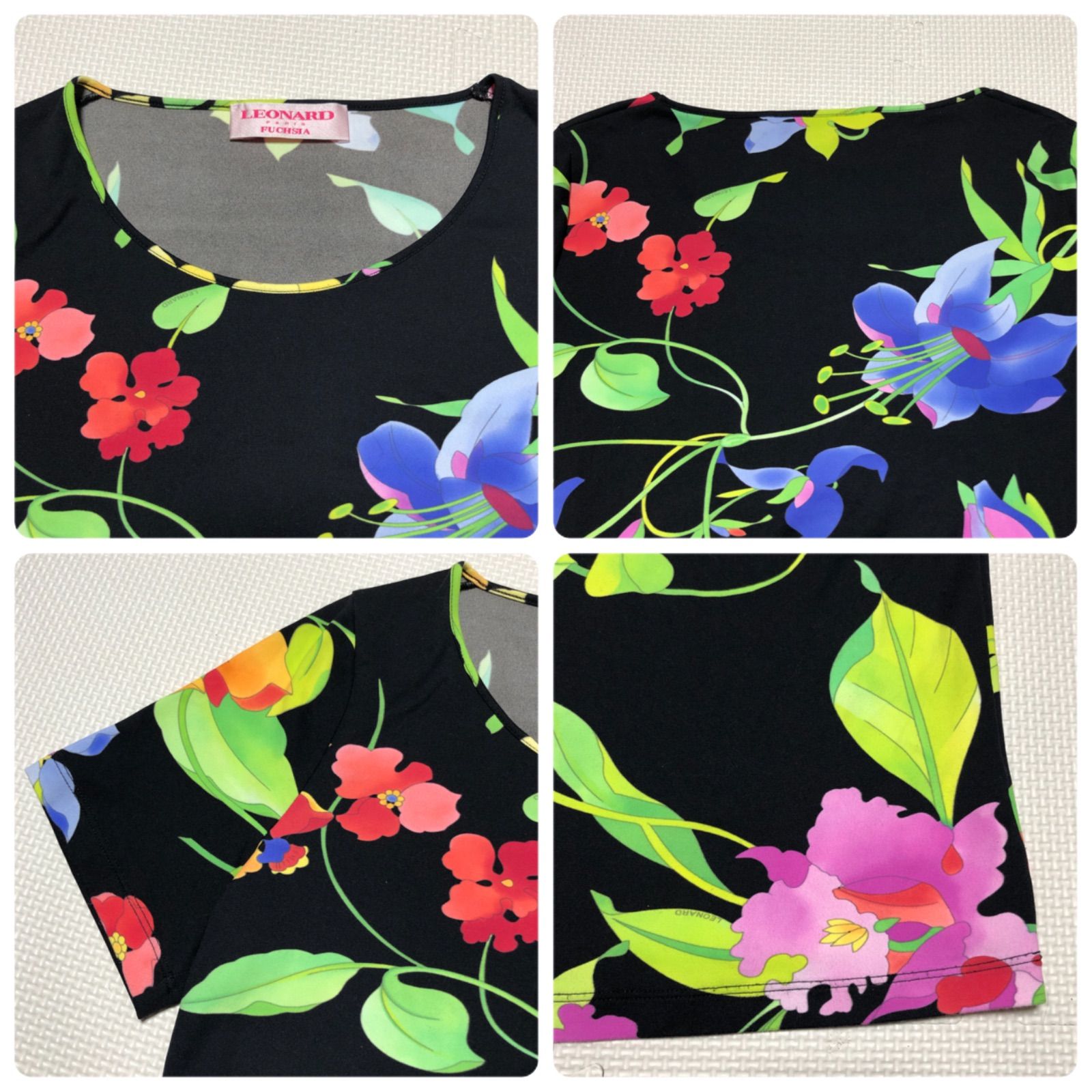 □極上美品□LEONARD FUCHSIA レオナールフューシャ Tシャツ 花柄 