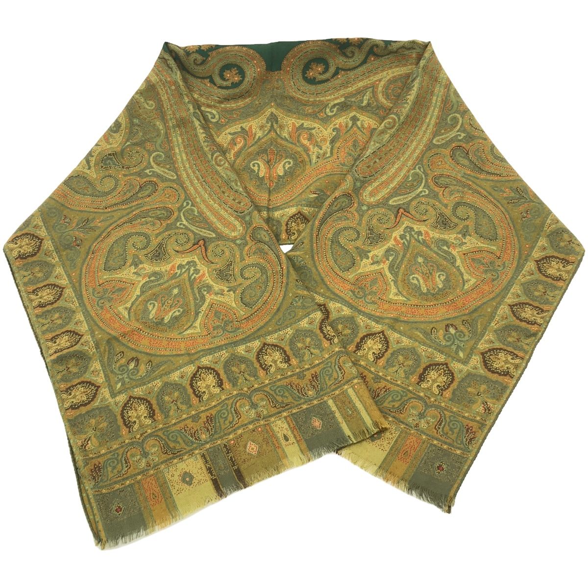 ETRO エトロ ウールシルクペイズリーストール グリーン系