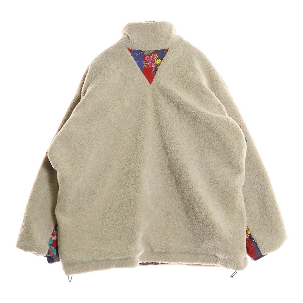 Vivienne Westwood ヴィヴィアンウエストウッド オーブロゴ刺繍 フラワープリント切り替え スタンド ジップアップ ボアフリース ジャケット ベージュ レッド VW-LP-86923