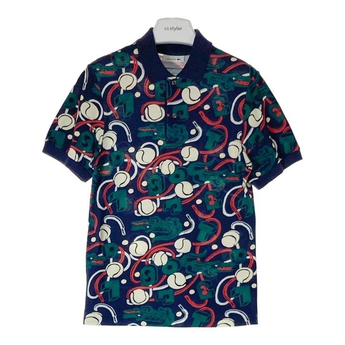 LACOSTE ラコステ ワニ×テニスボール総柄 ポロシャツ ネイビー sizeXS