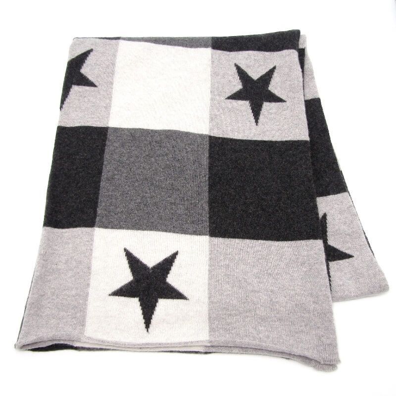 QUEENE AND BELLE クイーンアンドベル ストール カシミヤ チェック 14-080-510-0021-3-0 ショール マフラー 星柄 グレー 28011114