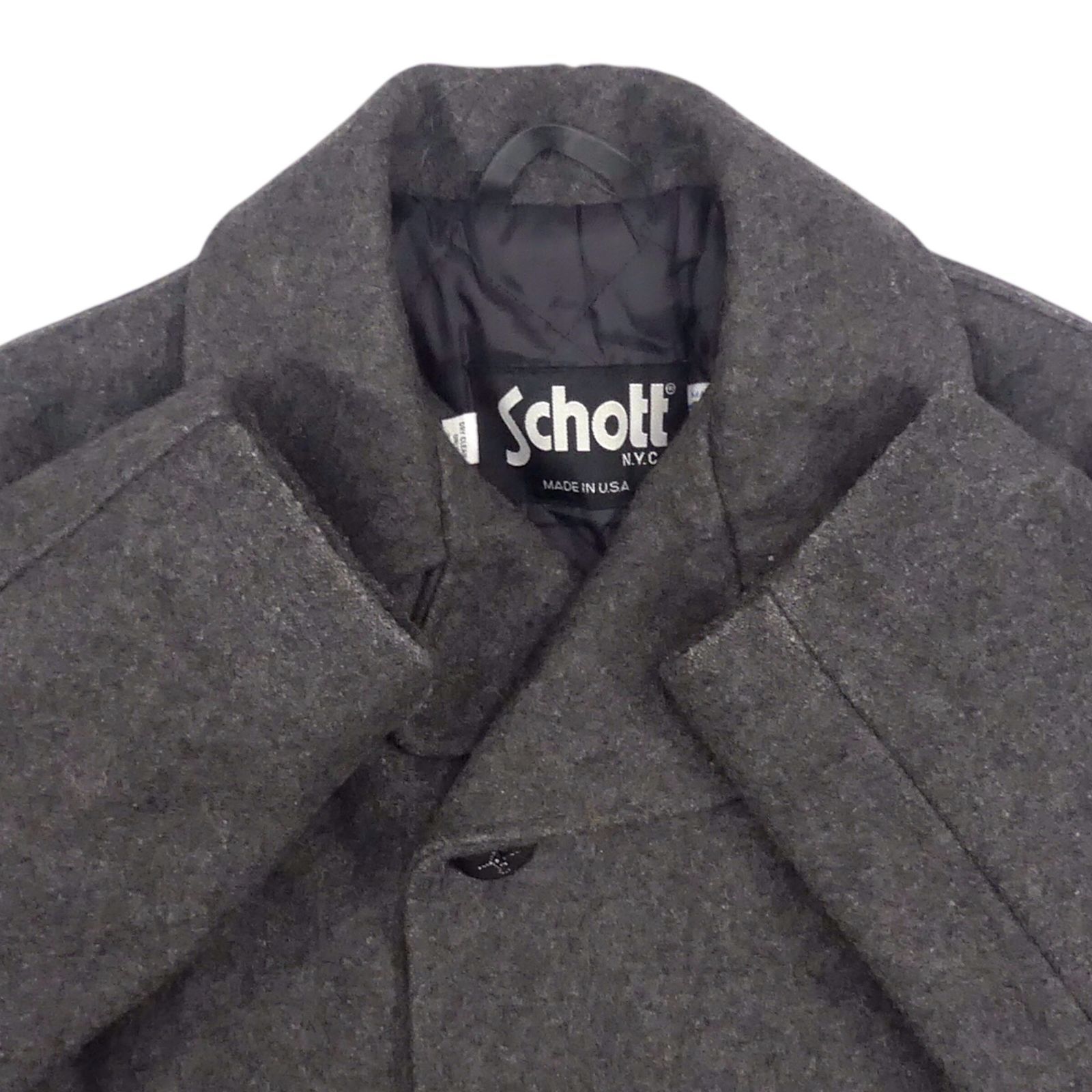 美品L★ショット　ピーコート　シングル　キルティング　グレー　サイズ40 米国製 Schott ショット Pコート 40 ピーコート シングル L グレー USA