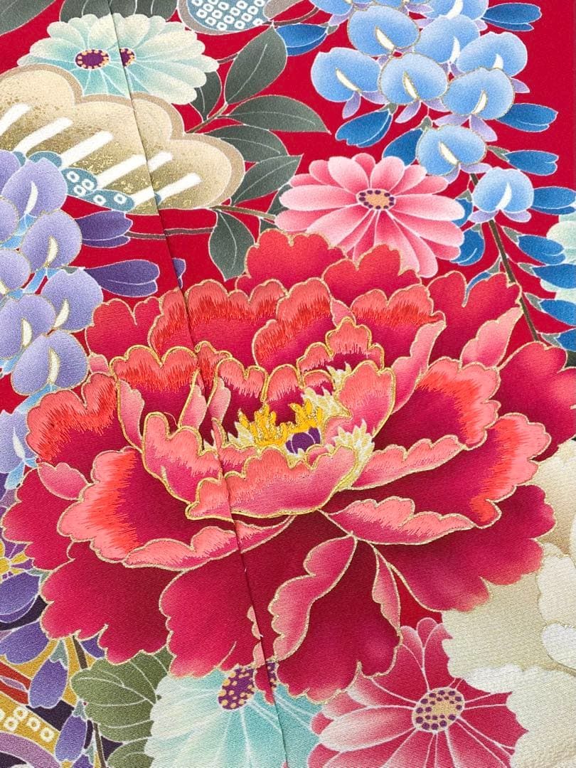 振袖 仮絵羽 正絹 京友禅 刺繍 金駒 金彩 ちりめん 未仕立て品 八掛