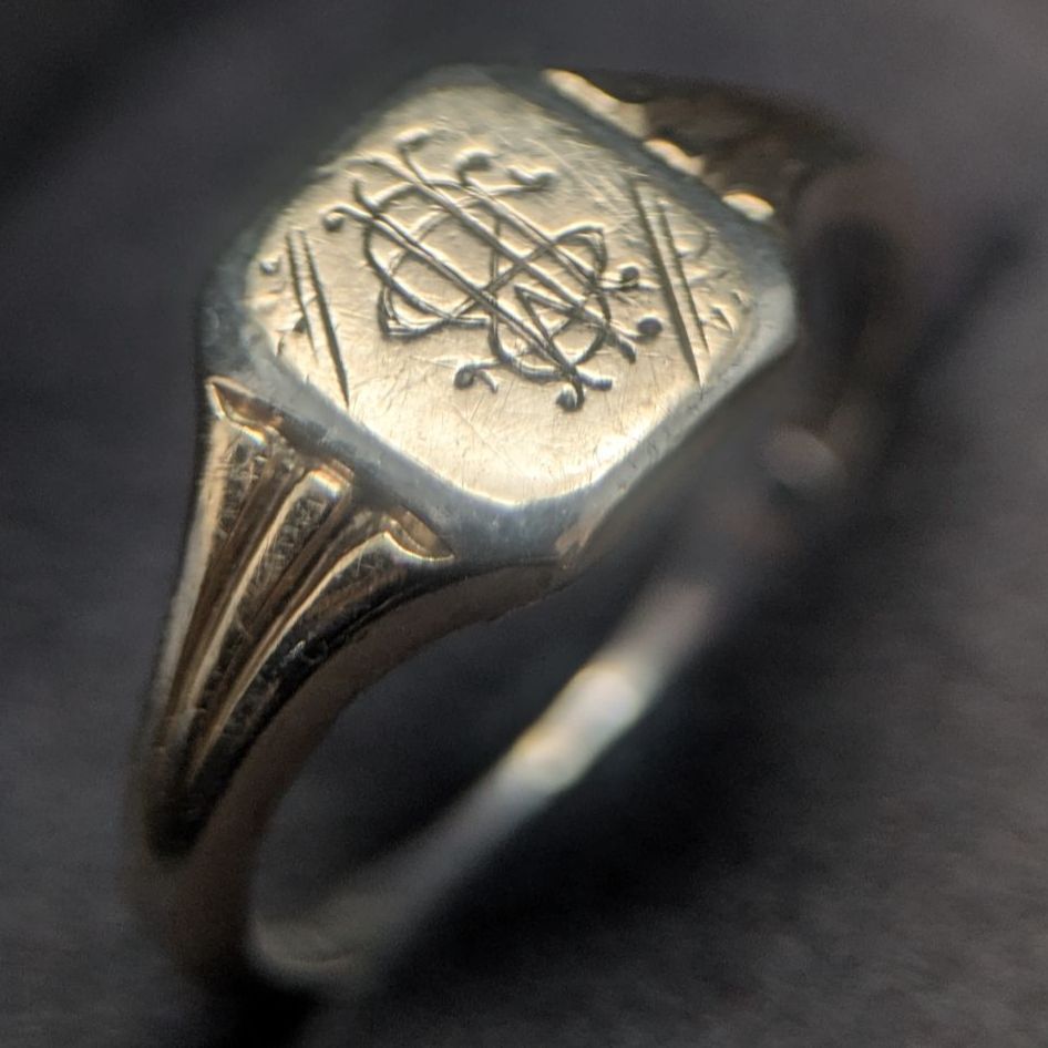 イギリス 英国 バーミンガム製 9CT ゴールド オーバーレイ シルバー925 シグネットリング 15.5号 HG-S 刻印 9K