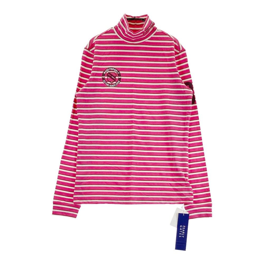 【人気，HOT】 サイズ：2 PEARLY GATES パーリーゲイツ  ハイネック 長袖Tシャツ ボーダー柄 ピンク系 [240101467297] ゴルフウェア レディース ストスト シャツ