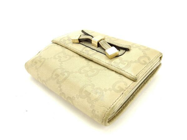 美品　GUCCI グッチ　長財布　グッチシマ　リボン　Wホック　ベージュ 美品 GUCCI グッチ 長財布 グッチシマ リボン Wホック ベージュ