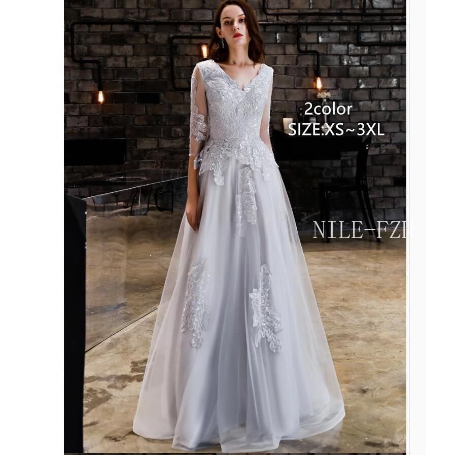 パーティードレス ロングドレス 袖あり レース ウエディングドレス aラインワンピース 上品 大人 結婚式ドレス ピアノ 発表会 お呼ばれ 二次会 披露宴 演奏会3.100 keMG483
