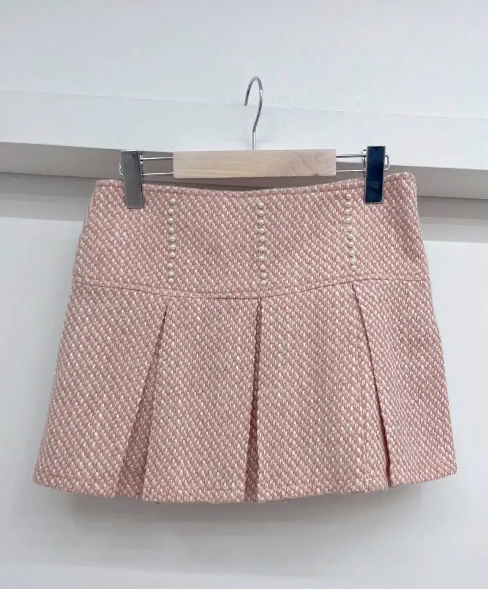 リズリサ ピンク ツイード パール プリーツ ミニスカート