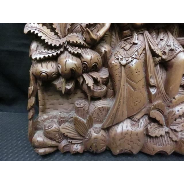中古品 木彫り レリーフ ラーマ シータ W27cm×D4cm×H34cm 欠け