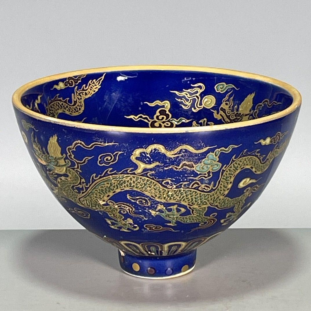 茶道具 色絵 波絵 茶碗 山川巌 共箱 京焼 陶芸 薄茶 夏 粟田焼 稽古