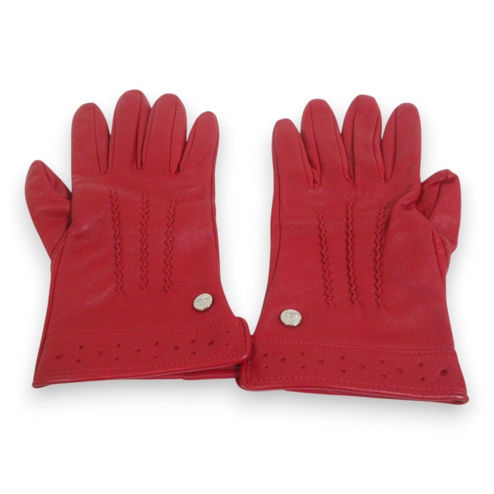 美品 Vivienne Westwood ヴィヴィアンウエストウッド レザー 裏地オーブ柄 グローブ 手袋 レッド レディース 古着 中古 USED