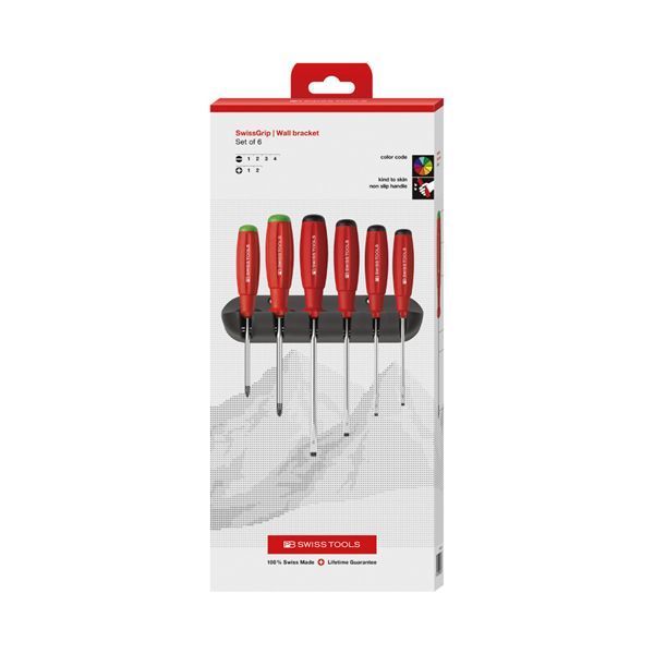 PB SWISS TOOLS ピービースイスツールズ 6本組 スイスグリップ マイナス ポジドライバーセット ホルダー付ペーパーボックス入 8245.CBB
