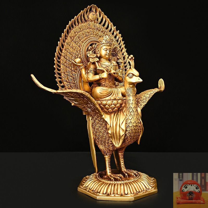 孔雀明王 置物 オブジェ 仏像 黄金 金色 神様 インテリア
