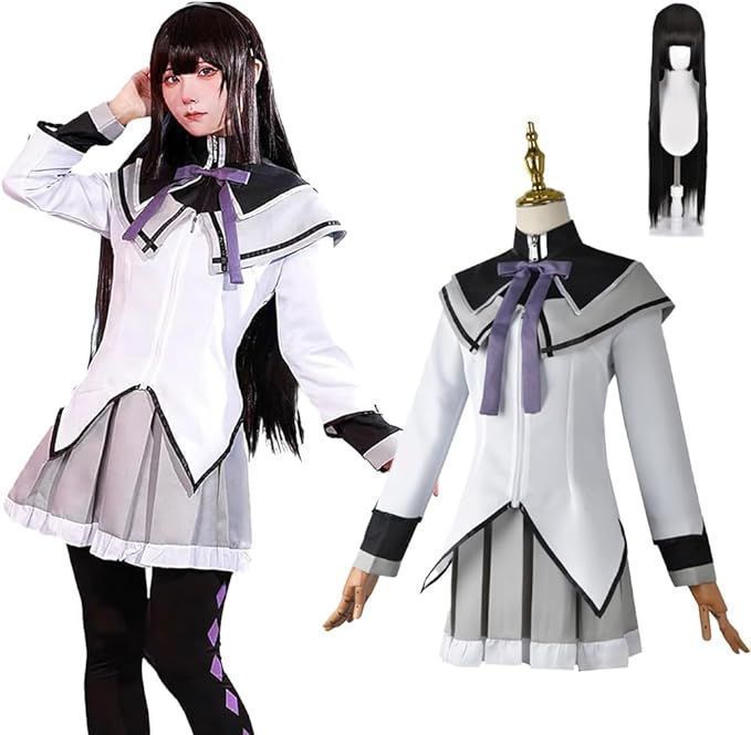 魔法少女 まどかマギカ 暁美ほむら コスプレ衣装 人気アニメ 開戦服 ウィッグ 靴下付き 仮装 変装 日常服 文化祭 祭り ハロウィン クリスマス