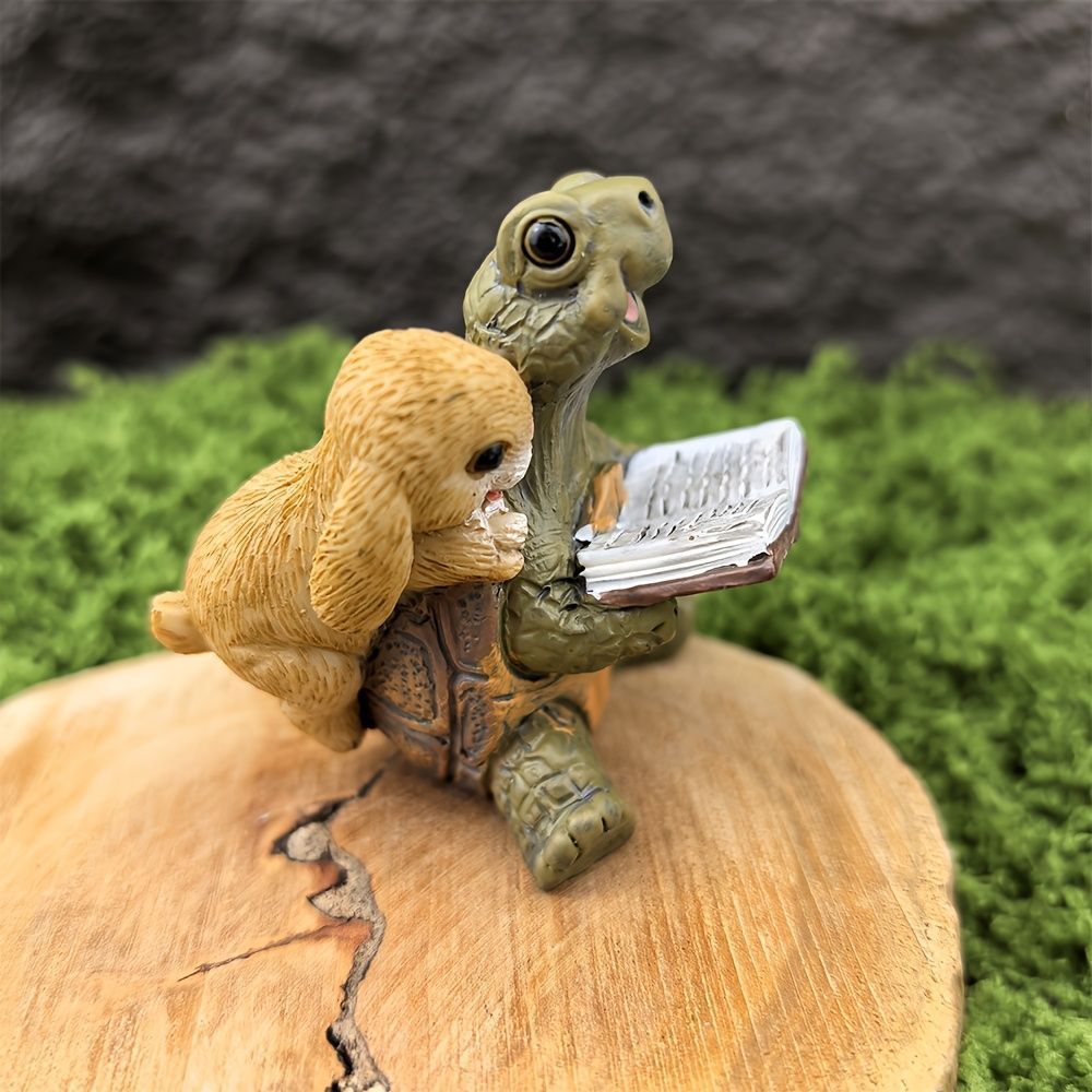 置物 オブジェ ガーデンオーナメント 本を読んでいるうさぎとカメ 屋外