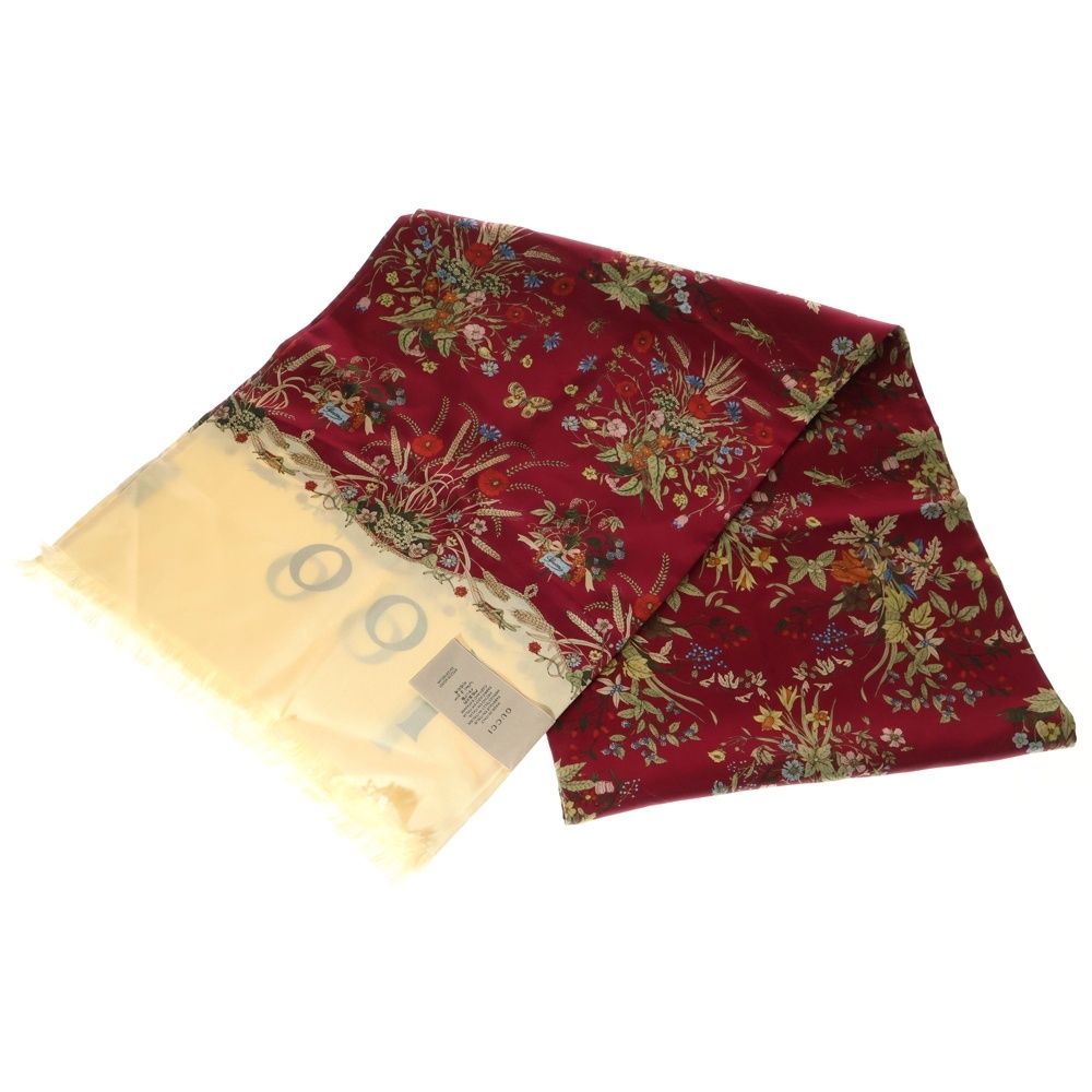 GUCCI グッチ 100周年記念 フラワー総柄 シルク ストール ボルドー 692228