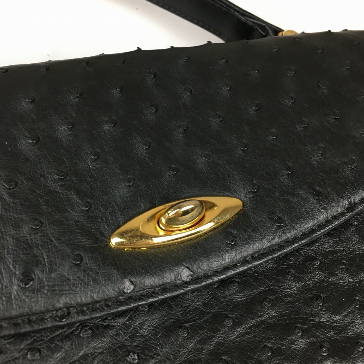 JRA 証書付き オーストリッチレザー/本革 ハンドバッグ〈黒/BLACK〉bag