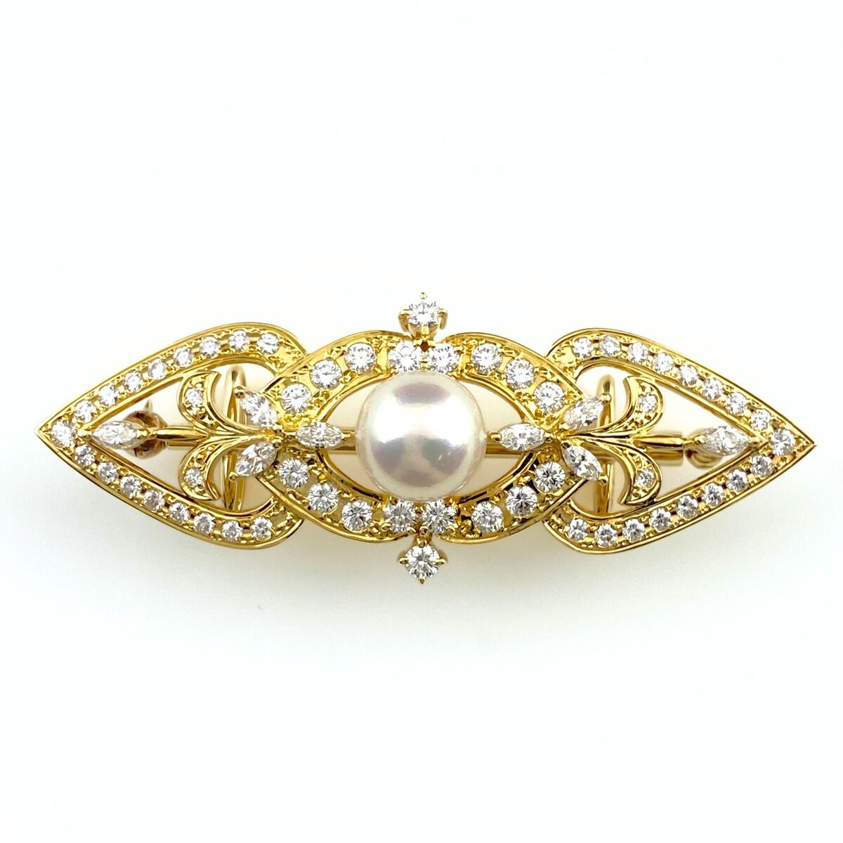 ミキモト MIKIMOTO パール デザインブローチ YG イエローゴールド